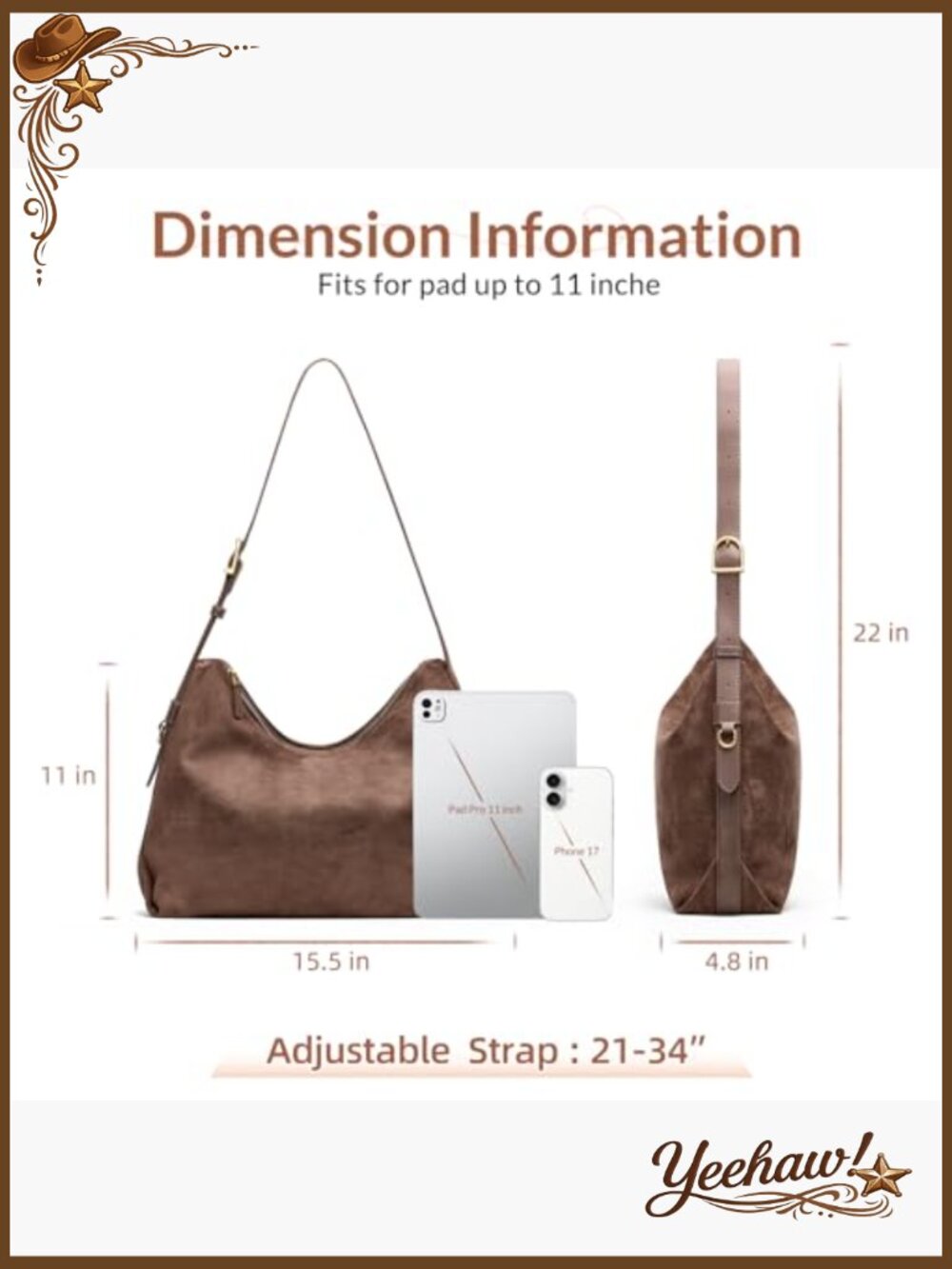 Slouchy Suede Hobo Shoulder Bag with Multiple Pockets - Picture 5 of 7
